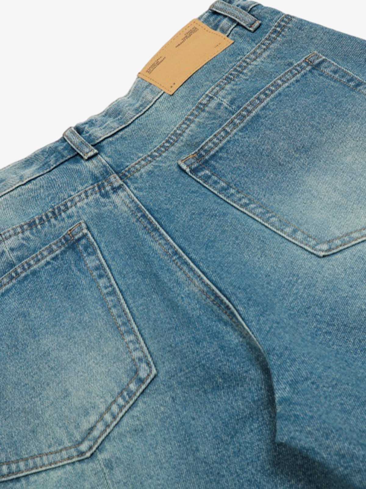Distressed Washed Multi-Pocket Cargo Jeans