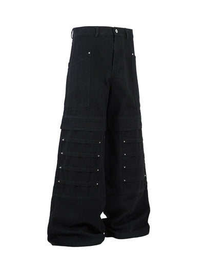 Deconstructed Split Rivet Cargo Jeans