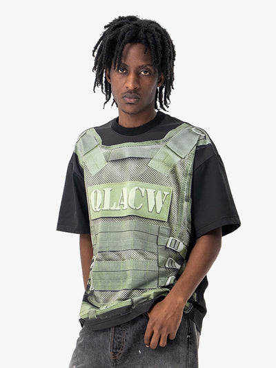Tactical Vest Print Fake Two-piece Print T-shirt