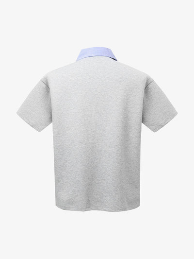 Retro Deconstructed Patchwork Striped Lapel T-shirt
