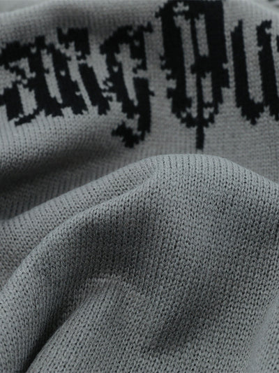 High Street Ripped Raw Edge Knitted Letter Jacquard Sweater