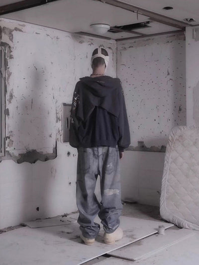 Washed Street Printed Destroyed Jeans