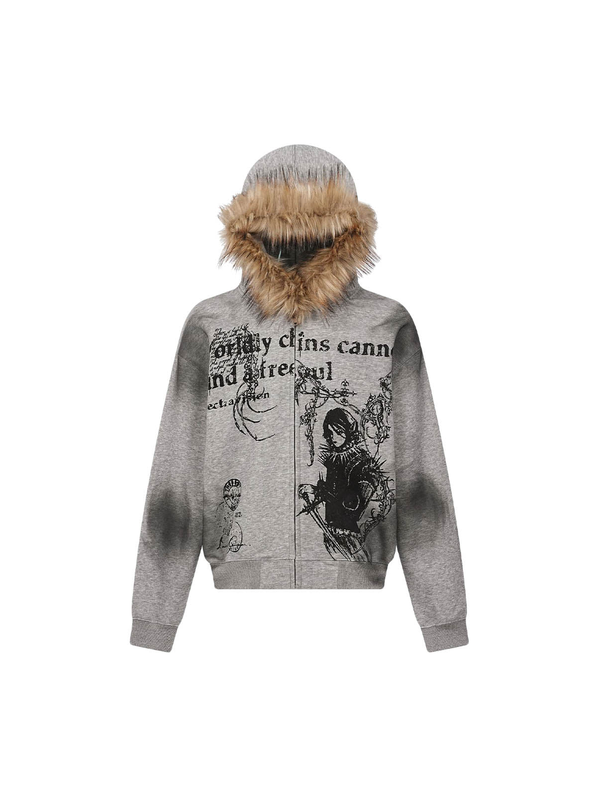 Wasteland Style Cardigan Zip UP Fur Hooded Jacket - 2279