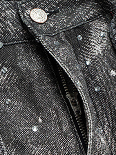 Distressed Diamond Decorated Belt Jeans