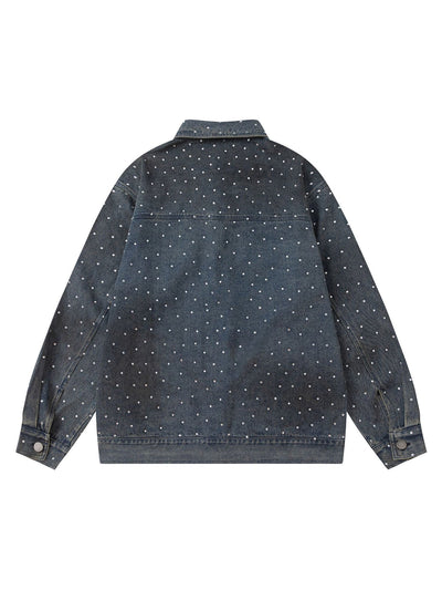 Hip-hop Beaded Washed Denim Jacket - 2264