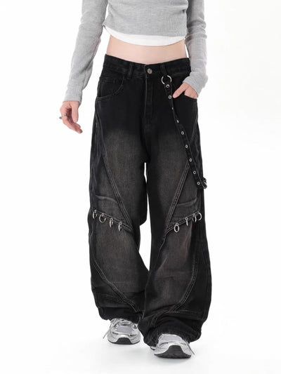 Washed Distressed Baggy Jeans - 2233