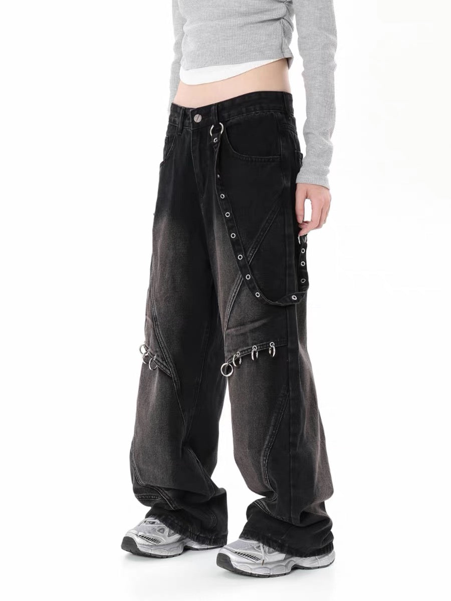 Washed Distressed Baggy Jeans - 2233