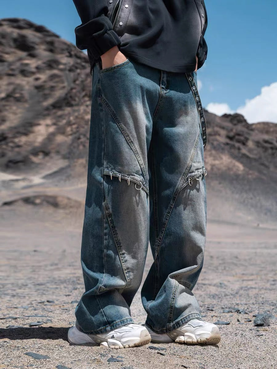 Washed Distressed Baggy Jeans - 2233