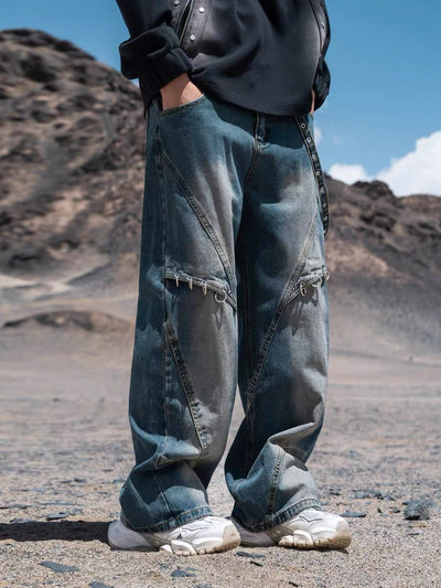 Washed Distressed Baggy Jeans - 2233