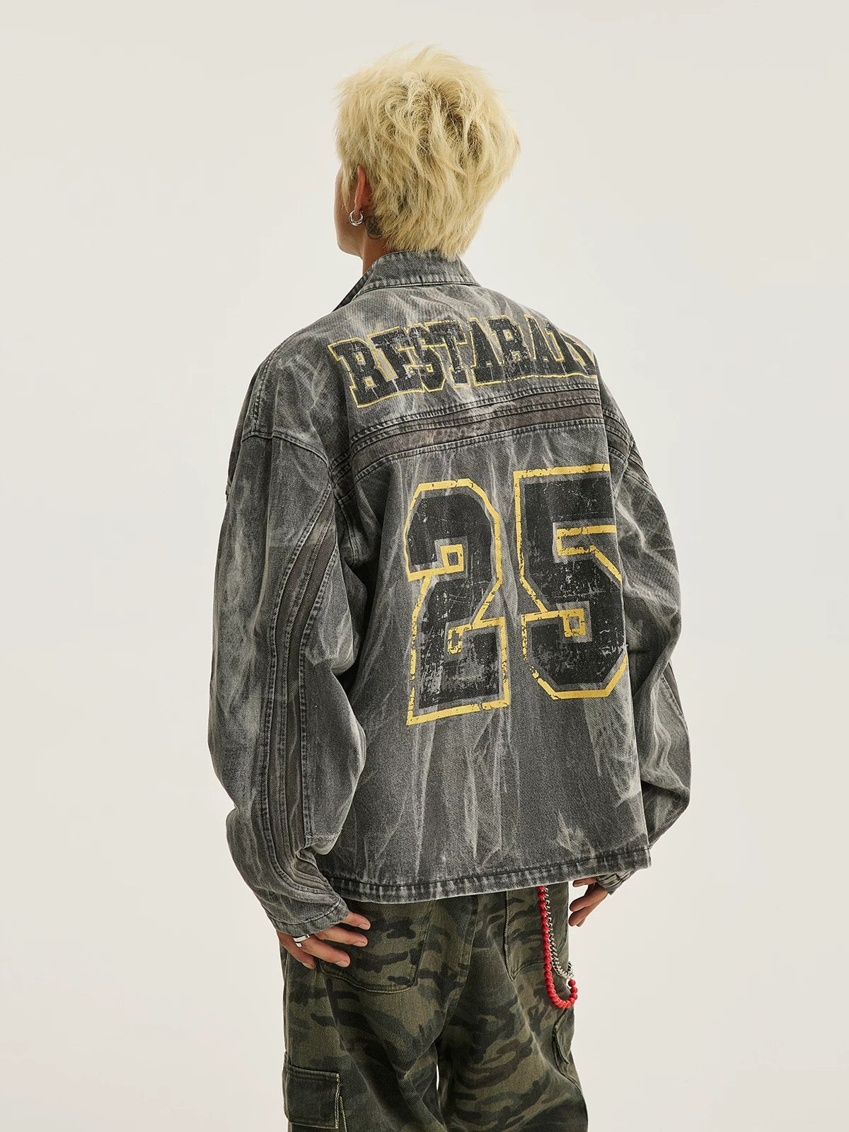 Hip-hop Distressed Washed Printed Denim Jacket - 2239