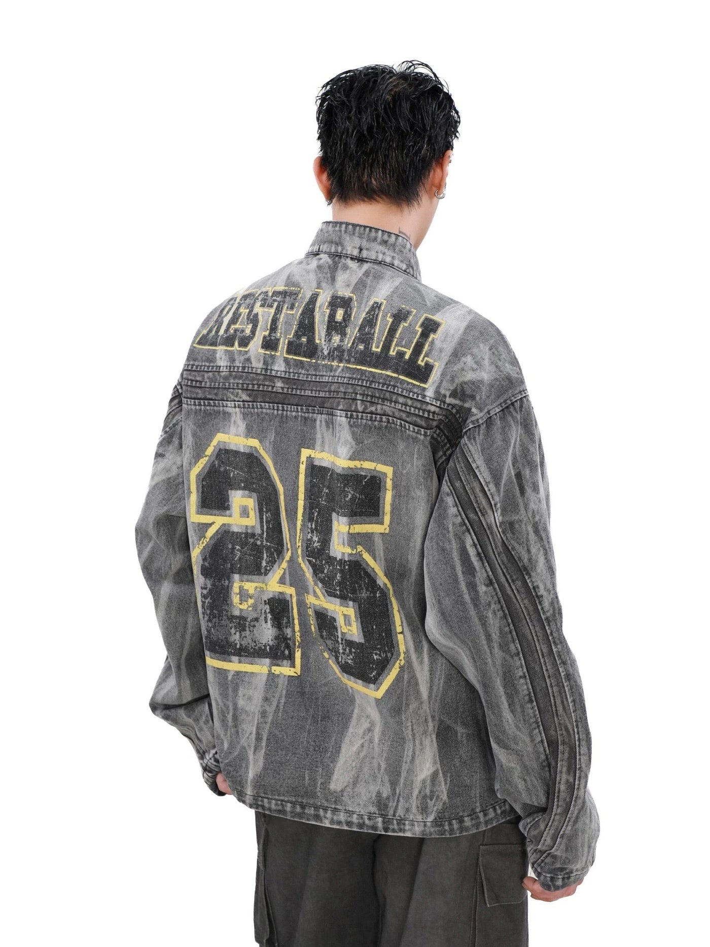 Hip-hop Distressed Washed Printed Denim Jacket - 2239