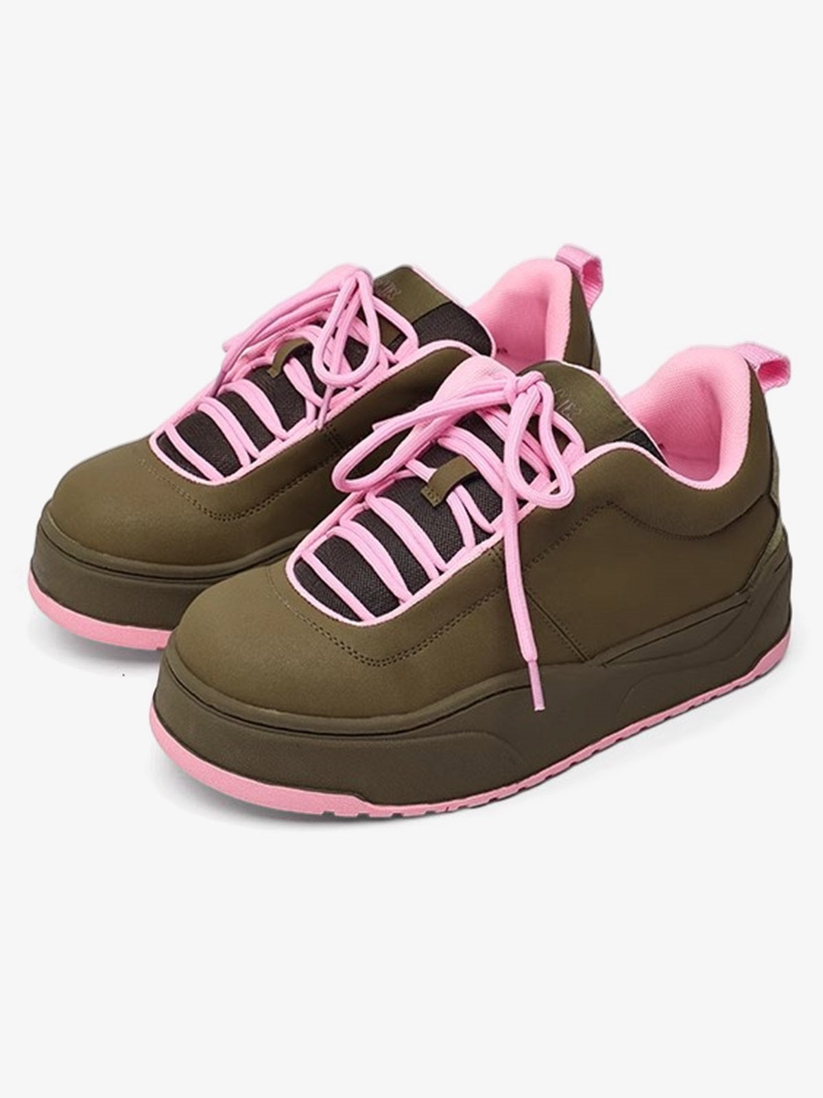 Retro Pink And Brown Thick-soled Casual Sneakers
