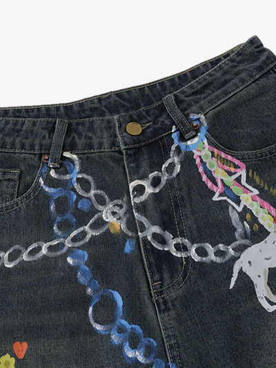 Street Painting Graffiti Denim Jorts