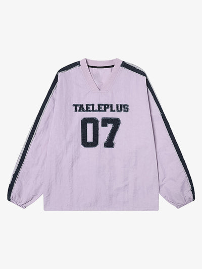 Retro Denim Distressed Patch Number Long-sleeved T-shirt