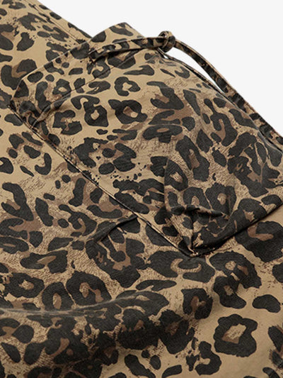 Retro Cheetah Print Pocket Drawstring Cropped Jorts