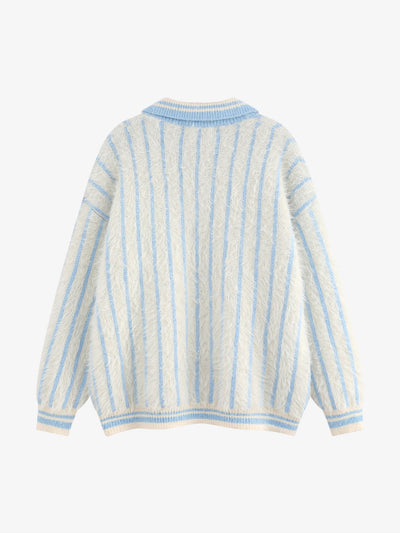 Vertical Striped Lapel Pullover Sweater