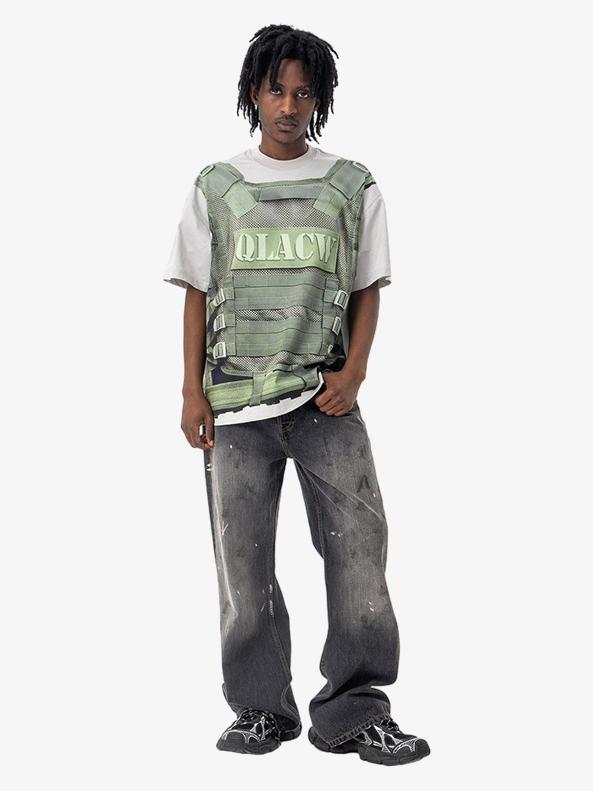 Tactical Vest Print Fake Two-piece Print T-shirt