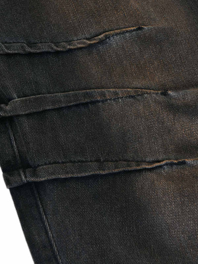 Washed Pleated Straight Jeans - 2263