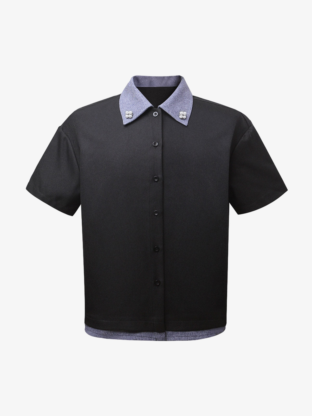 Fake Two-piece Stitching Lapel Pearl Button Shirt