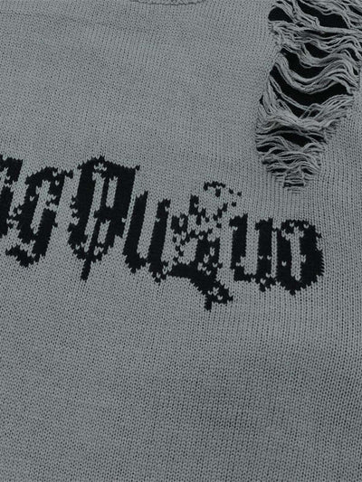 High Street Ripped Raw Edge Knitted Letter Jacquard Sweater