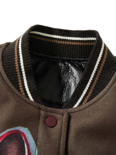 Siamese Cat Embroidery Leather Bomber Jacket - 2217