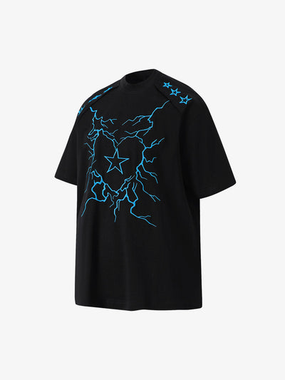 Heavy Embroidery Lightning Heart Print T-shirt
