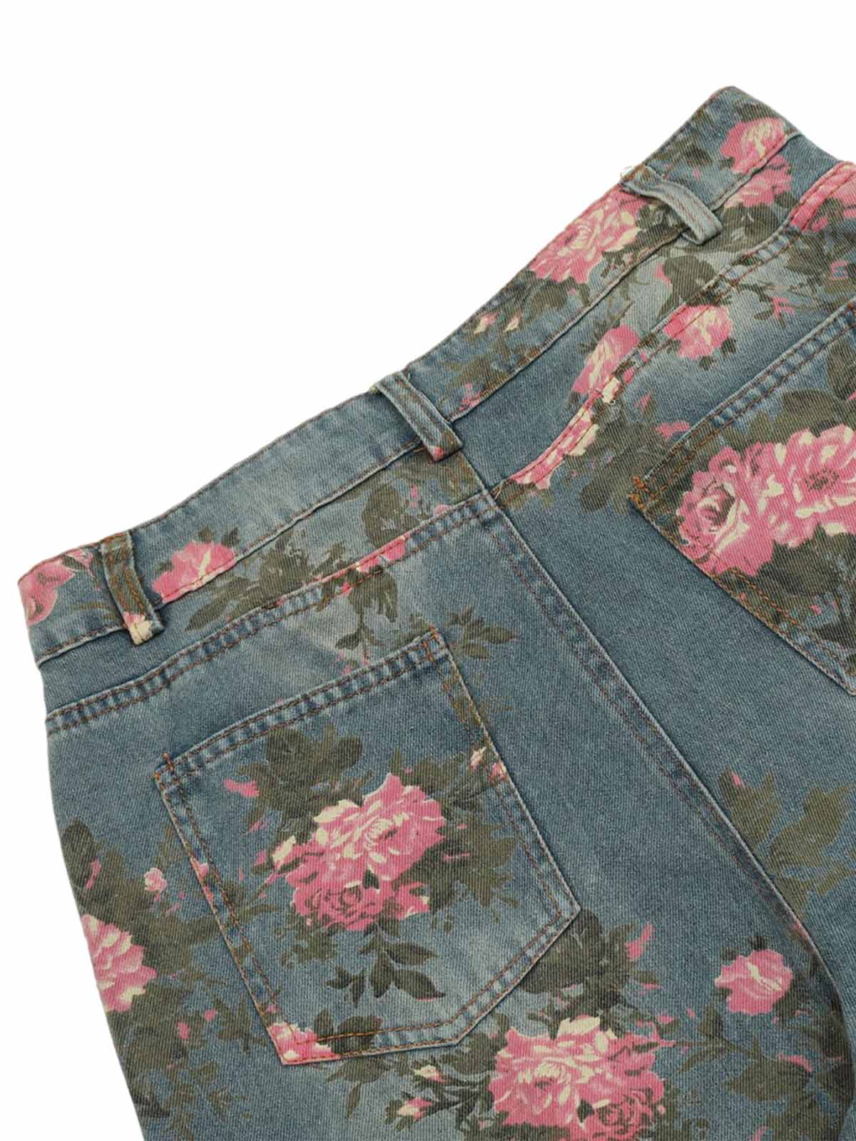 Floral Print Straight Jeans - 2409