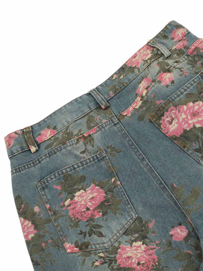 Floral Print Straight Jeans - 2409