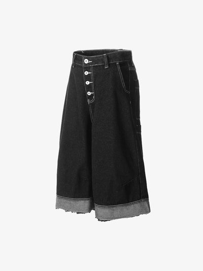 Retro Black Multi-pocket Exposed Raw Edge Cropped Jeans