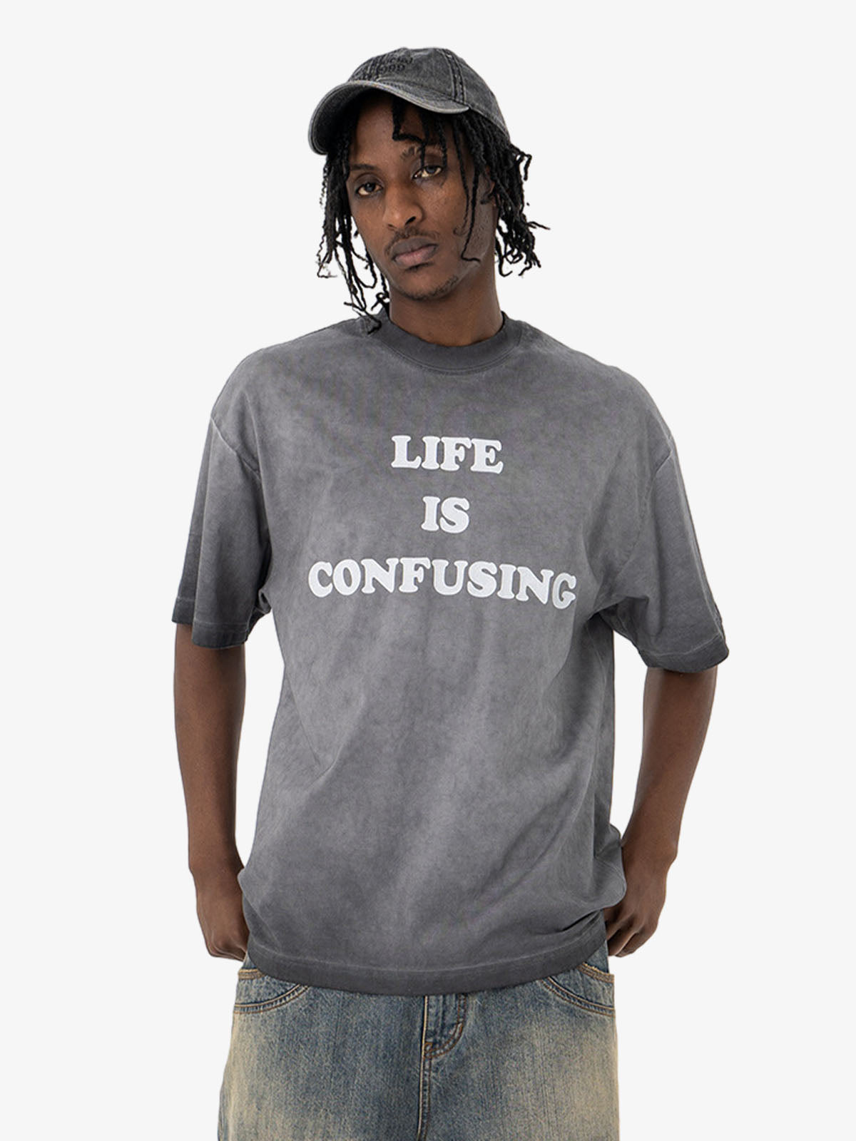 Washed Spray Color Gradient Letter Print T-shirt