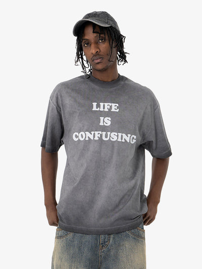 Washed Spray Color Gradient Letter Print T-shirt