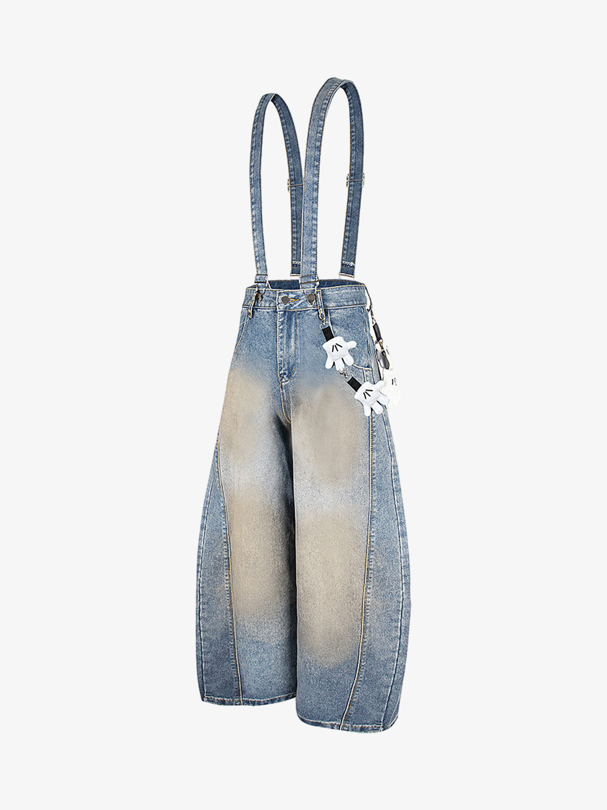 Washed Distressed Detachable Overalls Jeans