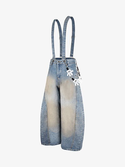 Washed Distressed Detachable Overalls Jeans