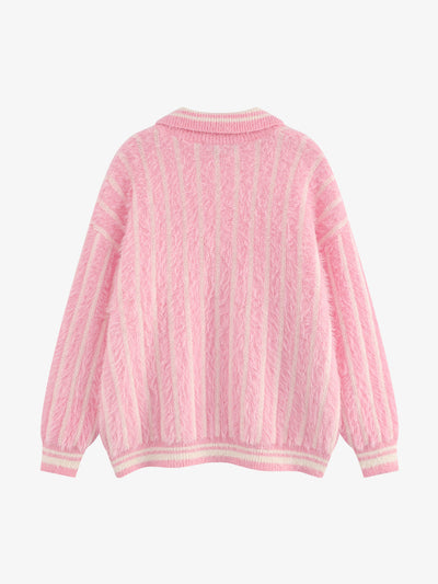 Vertical Striped Lapel Pullover Sweater