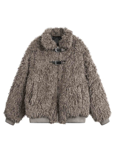 Metal leather button Faux Fur Jacket -2245