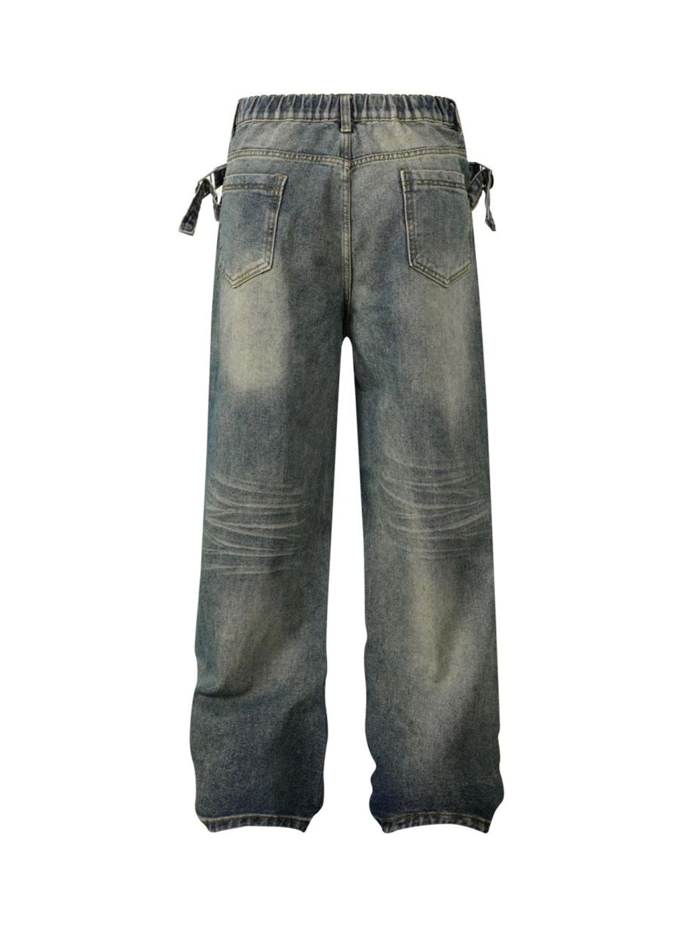 Washed Distressed Waistband Straight Jeans