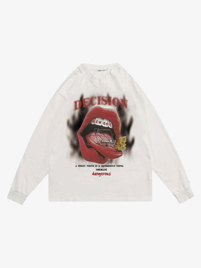 Graphic Creative Lip Print Washed Sweatshirt