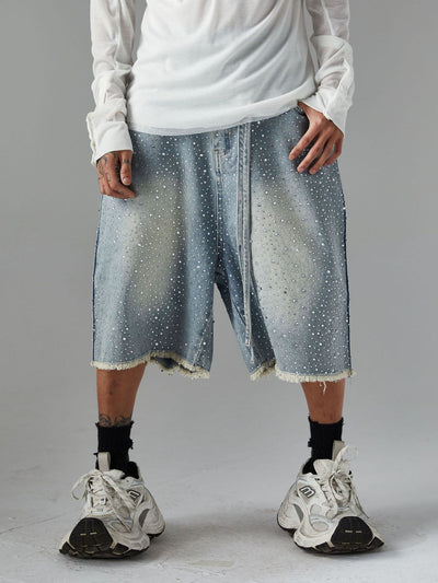 Distressed Rhinestone Denim Jorts