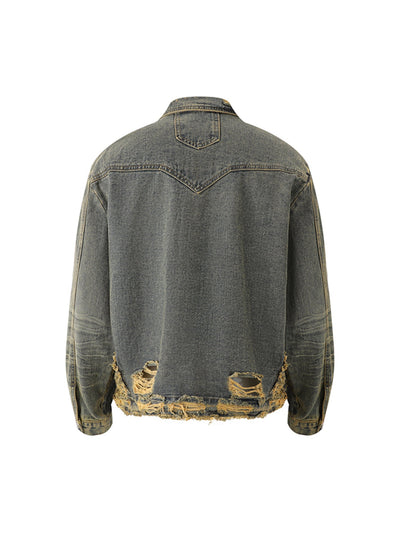 Raw Edge Distressed Denim Jacket