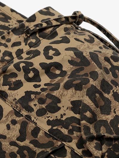 Retro Cheetah Print Pocket Drawstring Cropped Jorts
