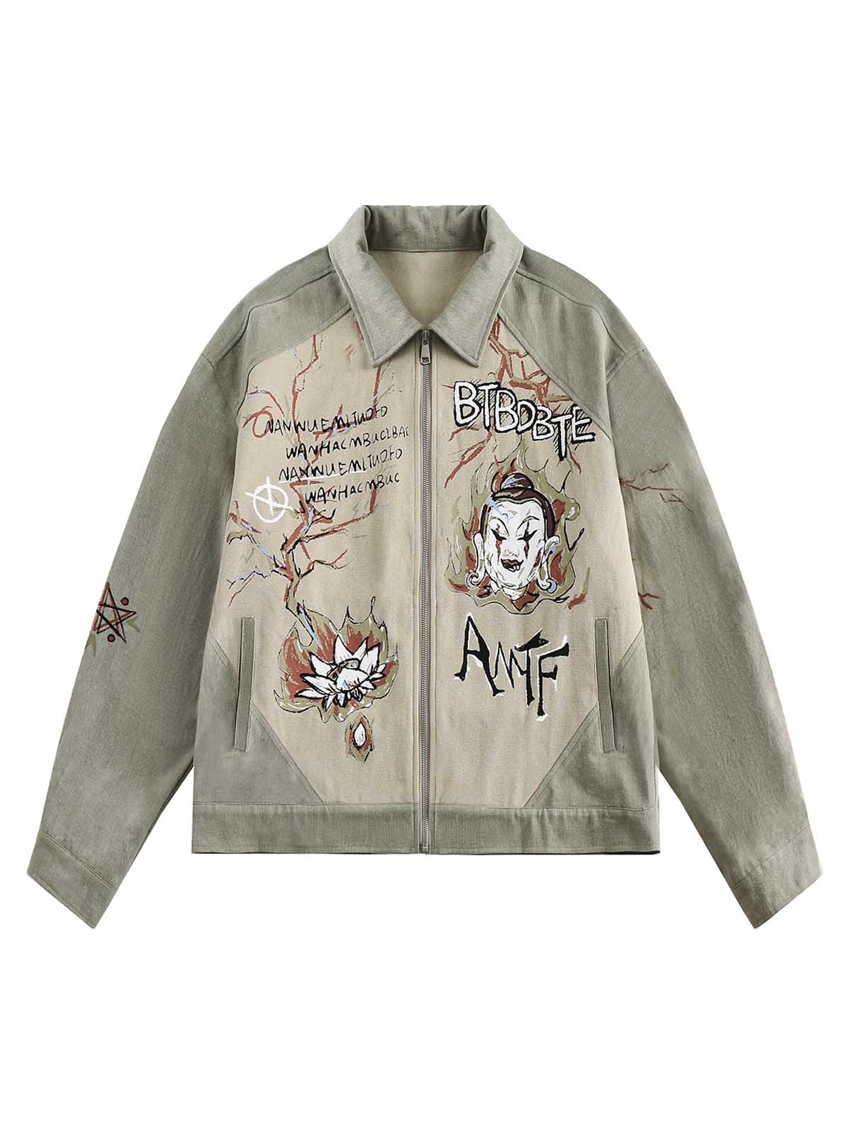 Graffiti Patchwork Lapel Denim Jacket - 2224
