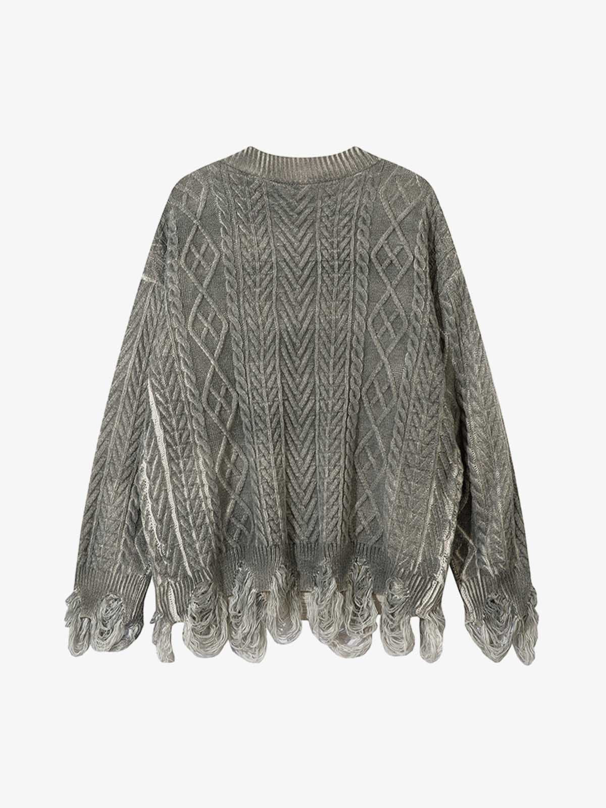 Cable Knit Cardigan Damaged Dirty Dyed Sweater