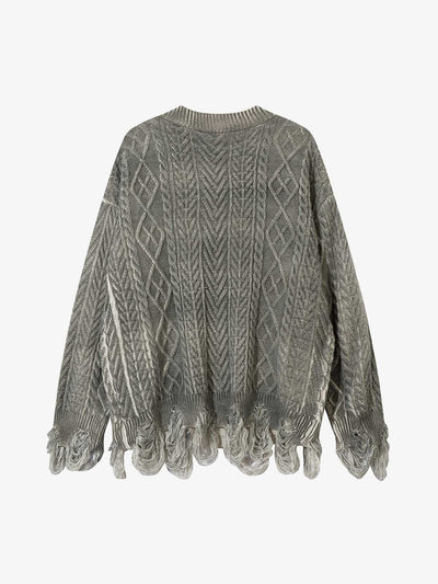 Cable Knit Cardigan Damaged Dirty Dyed Sweater