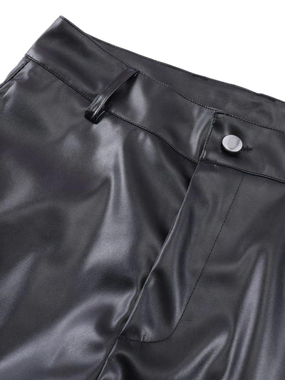 Punk Style Pleated Leather Pants - 2195