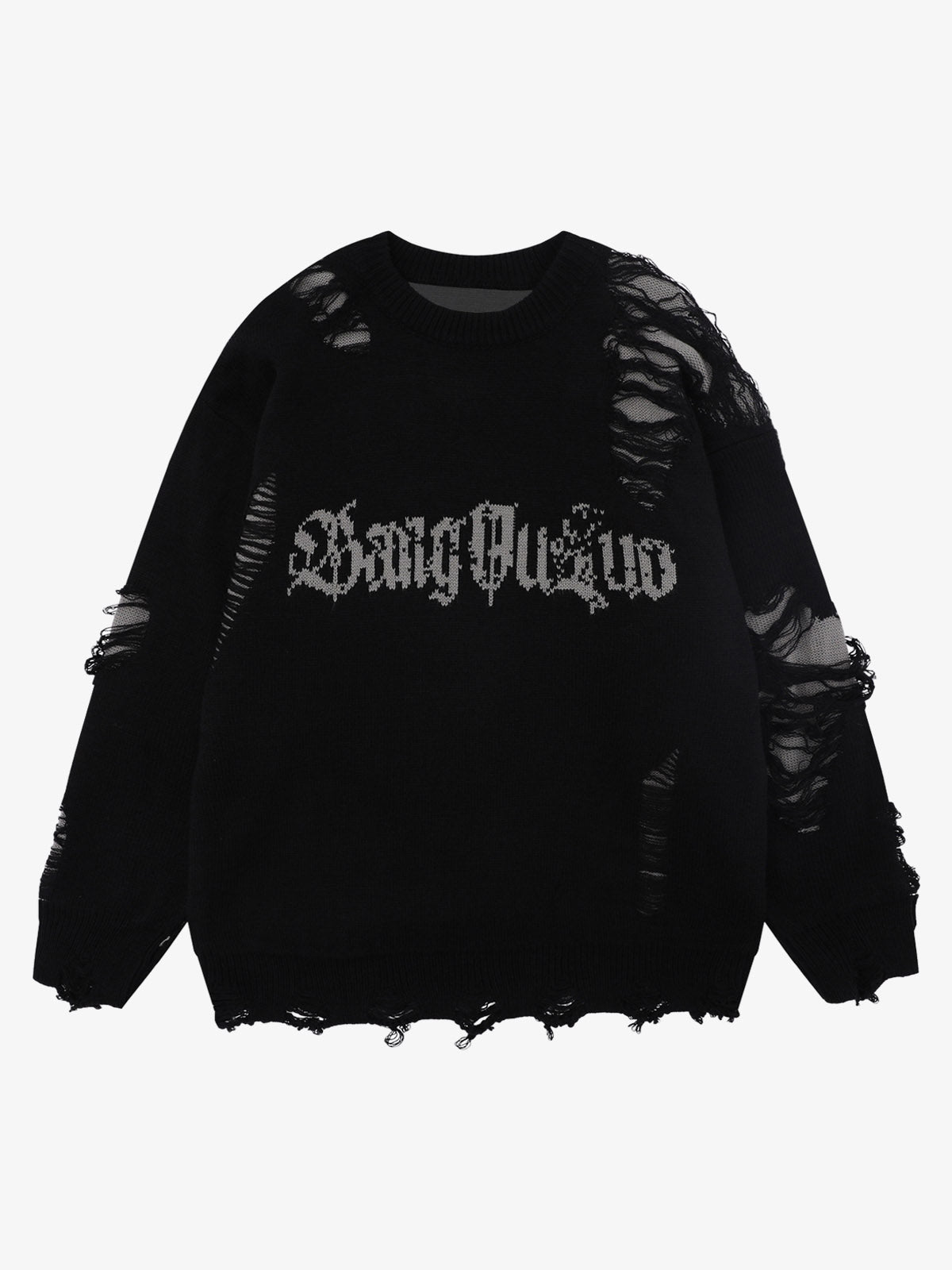 High Street Ripped Raw Edge Knitted Letter Jacquard Sweater
