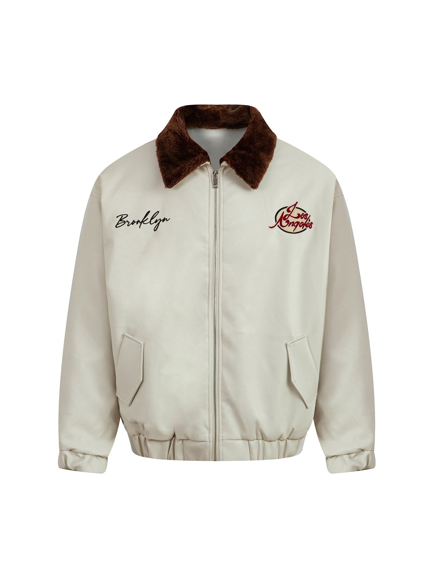 Embroidered Fur Collar PU leather Quilted Jacket - 2272
