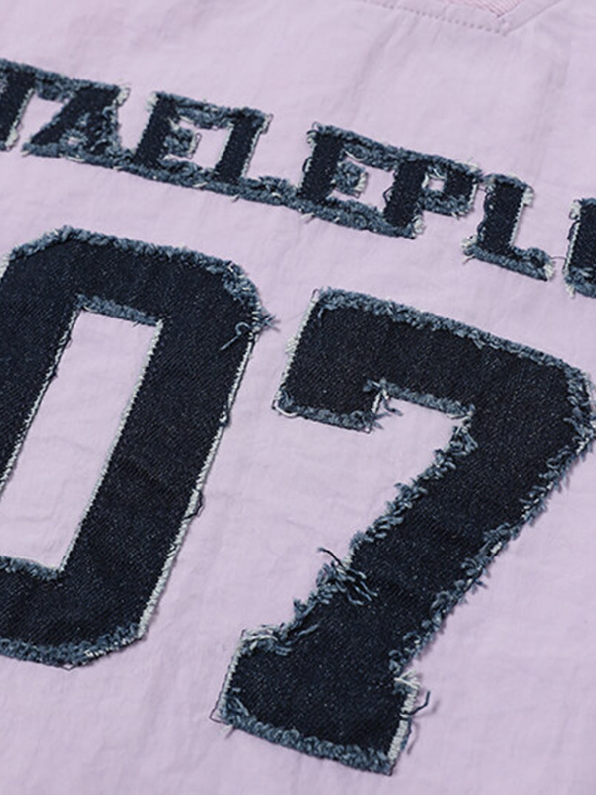 Retro Denim Distressed Patch Number Long-sleeved T-shirt
