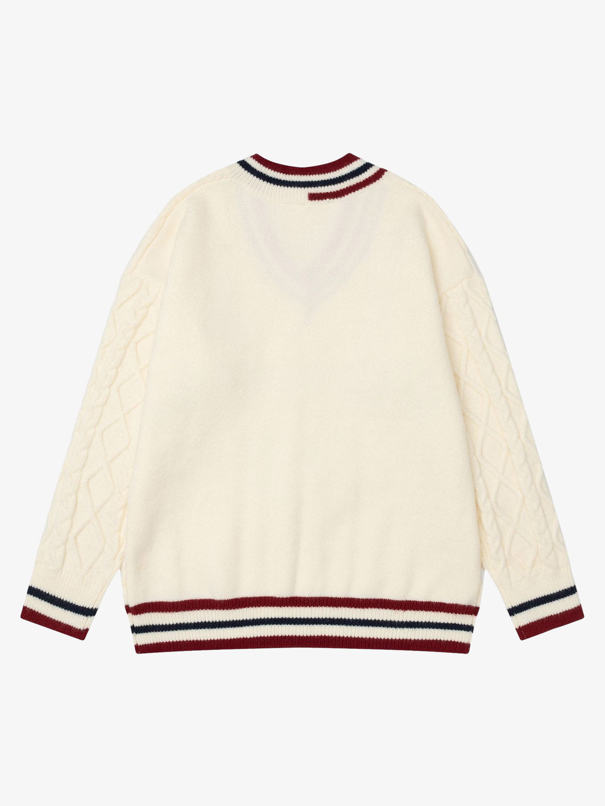Jacquard Knitted  Embroidered V-neck Sweater