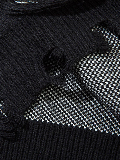 Retro Distressed Zipper Sweater