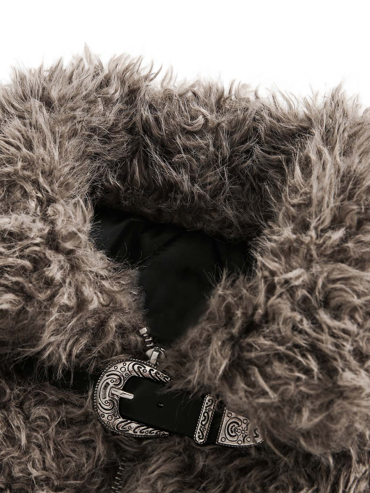 Metal leather button Faux Fur Jacket -2245